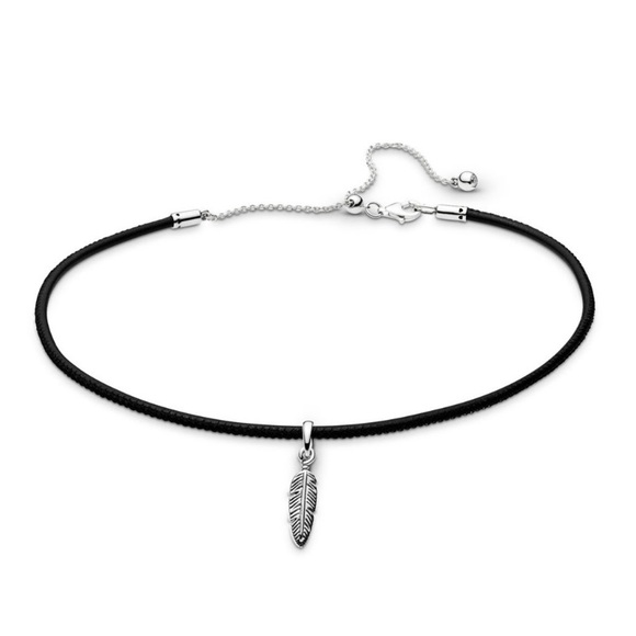 Pandora Jewelry - Black leather feather chocker necklace